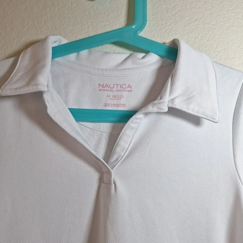 Nautica Girls School Uniform Short Sleeve Polo Shirt Moisture Wicking White